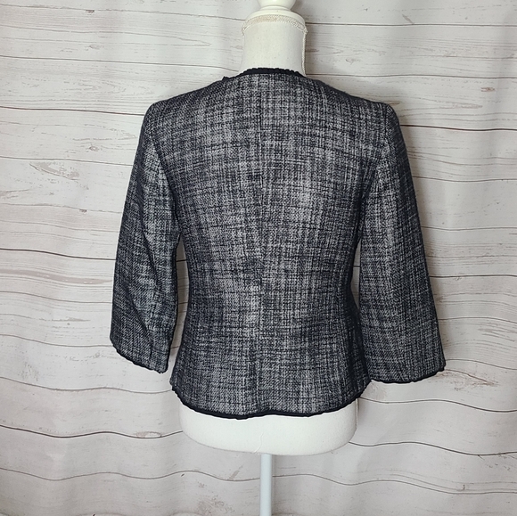 Talbots Tweed Crop Four Button Ruffle Trim Detail Blazer Jacket - Picture 3 of 11